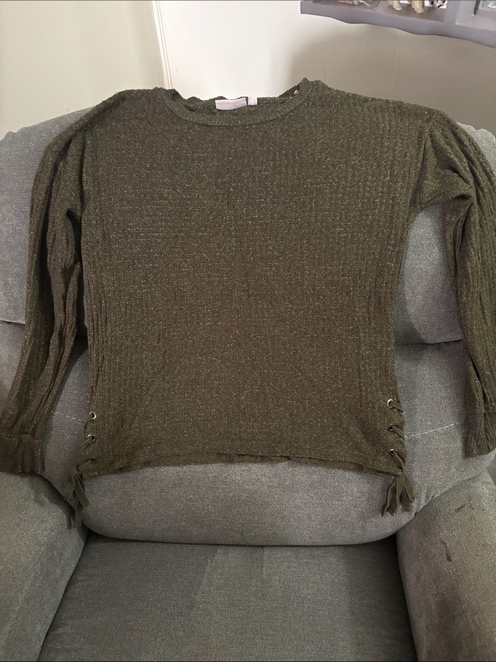 SO Olive Green Ribbed Lace-Up Side Sweater